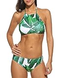 Women's Sexy Halter Leaves Print 2 Piece Swimsuit Padding Bikini Set