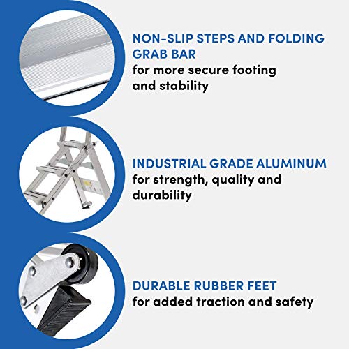 Xtend & Climb WT3 Contractor Series Folding Stool with Handrail, 3-Step, Aluminum - Thumbnail 4