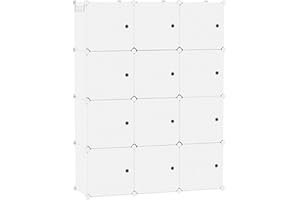 C&AHOME Cube Storage Organizer with Doors, 12-Cube Shelves, Closet Cabinet, DIY Plastic Modular Bookshelf Ideal for Bedroom, Living Room, 36.6”L x 12.4”W x 48.4”H Milky USHS3012M-DOOR