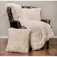 Chanasya 3-Piece Super Soft Shaggy Throw Blanket Pillow Cover Set - Chic Fuzzy Faux Fur Elegant Cozy Fleece Sherpa Throw (50x65) and Two Throw Pillow Covers (18x 18)- for Bed Couch Chair Sofa - Cream