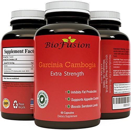 Pure 95% HCA Garcinia cambogia Appetite Suppressant for Weight Loss and Detox Diet with Energy plus Focus Booster For Women and Men A Natural Supplement Extract by Bio Fusion 60 capsules