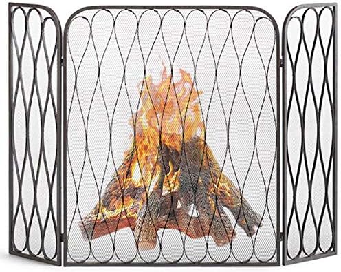 Pantalla Chimenea 3 paneles 50x35in Malla de hierro forjado Chimenea