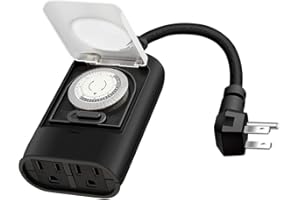K KASONIC Kasonic Outdoor Light Timer Outlet, 24 Hour Mechanical Timer Switch, Heavy Duty Water Resistance with 2 Grounded Outlet, ETL Listed (Black)