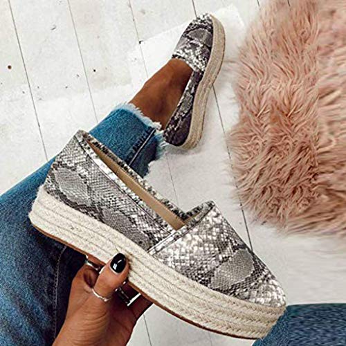 Pumps Platform Espadrille Sneakers for Women:Print Canvas Casual Flats Classic Slip-On Comfortable Shoes White
