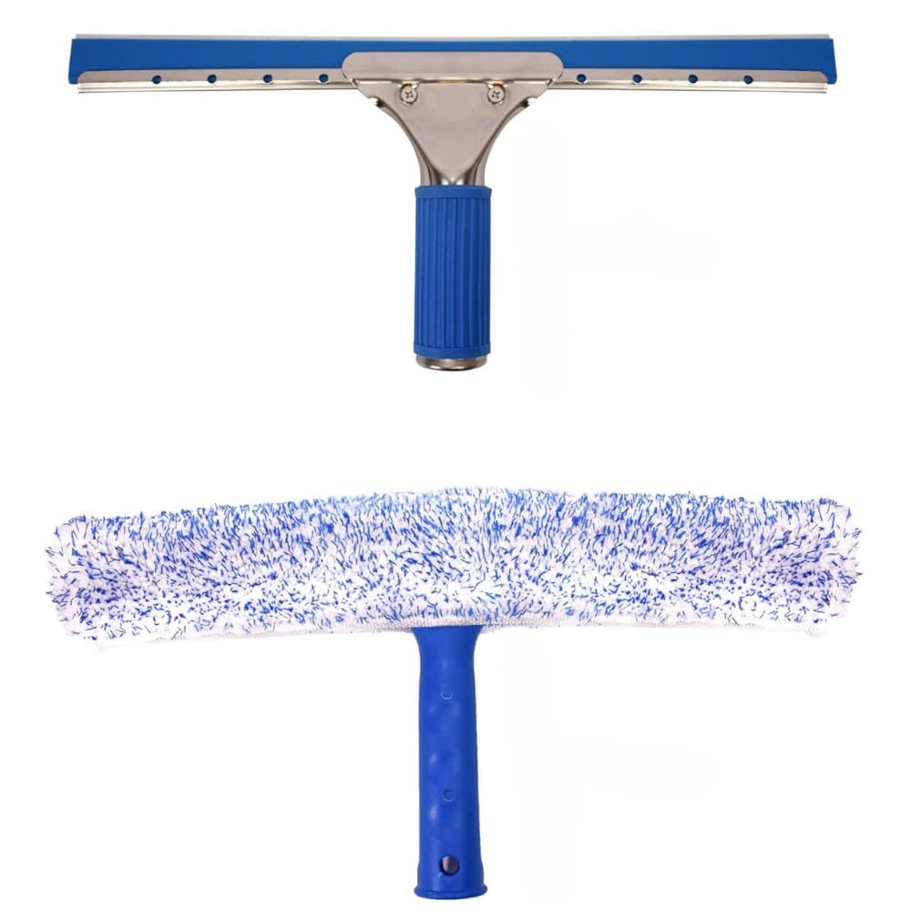 TRIXES Professional Window Cleaning Kit – 35 cm Squeegee and Microfibre Window Cleaner – Car Cleaning Kit 2-in-1 Combo Non-Streak Glass Scrubber and Rubber Wiper - Home Bathroom & Kitchen Accessories