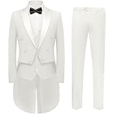 Wrycay 3 Piece Mens Suits Men's Tailcoat Suit Slim Fit Tuxedo for Wedding Proms Swallow Tail Blazer Pants Vest Set