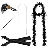 JustinCostume 1920s Accessories Headband Necklace Gloves Cigarette Holder Boa, I