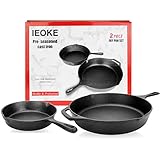 Cast Iron Skillet Set,IEOKE 2 Pieces Pre-seasoned Pan 8-Inch and 12.5 Inch Stovetop Oven Cookware Set Heavy Duty Kitchen Pot