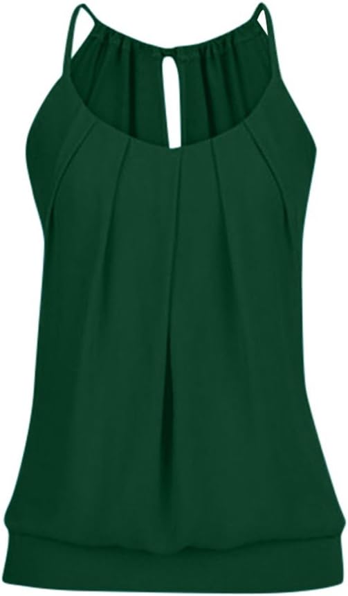 ANJUNIE Women Summer Loose Wrinkled O Neck Cami Tank Tops Basic Camisole Vest Blouse