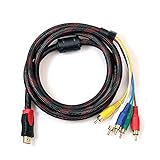 Alotm HDMI to RCA Cable, 5 Feet 1.5m HDMI Male to 5-RCA Male Connector Video Audio AV Component Adapter Extractor Jacks Cord for HDTV HDTV DVD 1080P Plasma TV LCD Projectors