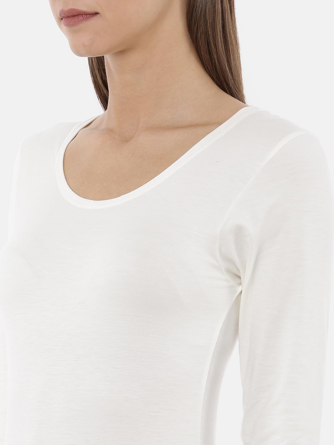 Macrowoman Wonder Thermal Top for Women, 3/4 Sleeve Deep Neck Thermal Upper in MIYABI Viscose Poly Elastane Blend for Warmth & Slim Fit Comfort, Off White, L, Pack of 1 4