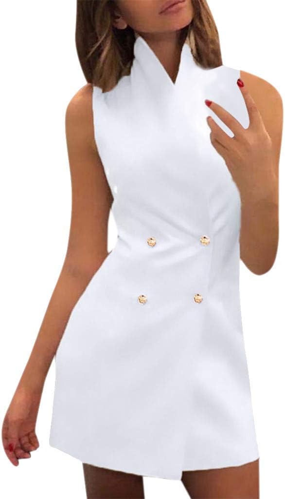 Women V Neck Vintage Formal Office Ladies Business Suit Solid Bodycon Dress Sleeveless Mini Dresses