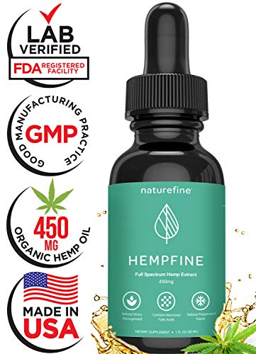 Hemp Oil for Pain Relief - Zero THC CBD Cannabidiol (450 MG) Full Spectrum Hemp Oil - Natural Anxiety Relief, Sleep and Stress Support - Peppermint - Hempfine - Proudly Grown & Made in USA