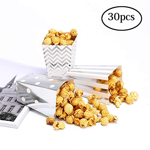 CLAIREBOX Popcorn Boxes Silver Stamping Trio Polka Dot, Chevron, and Striped Assorted Designs - Movie Theater Night, Festivals, Wedding Favors (30 Boxes) - Thumbnail 7
