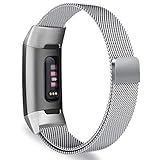 Oitom Metal Bands Compatible Fitbit Charge 3 Band Women Men Small,Magnetic Stainless Steel Milanese Loop Replacement Band Wrist Straps Accessories(Small 5.1