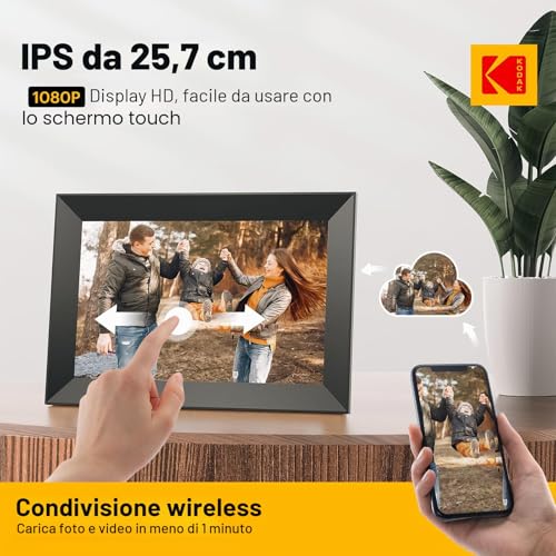 KODAK WIFI 10.1 Inch Digital Photo Frame, IPS Touch Screen, Share Photos and Videos via Email and APP, Digital Photo Frame with Auto-Rotation, Calendar, Alarm, Weather