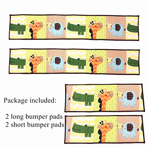 Amomo Crib Bumpers Breathable Baby Bumper Pads 4 Piece for Baby Girl Boy (Green Yellow-Animal)