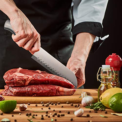 Santoku Knife Set, 2 Pieces Kitchen Chef Knife 5-Inch 7-Inch Hollow Edge Santoku Knife, Professional Japanese Chef Knife Set for Home Kitchen, Black/Stainless Steel