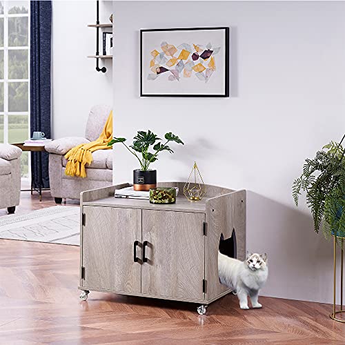 beeNbarks Cat Litter Box Enclosure with Wheels, Cat Washroom Storage