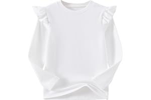 Niyage Girls Cotton Long Sleeve T-Shirt Toddler Comfort Soft Thick Basic Crewneck Tee Tops with Ruffles Trim