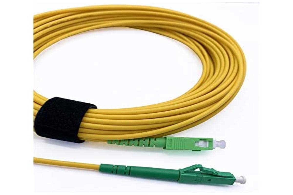 Elfcam - Fiber Optic Cable SC/APC to LC/APC OS2 Simplex Singlemode LSZH, Yellow (20m), white