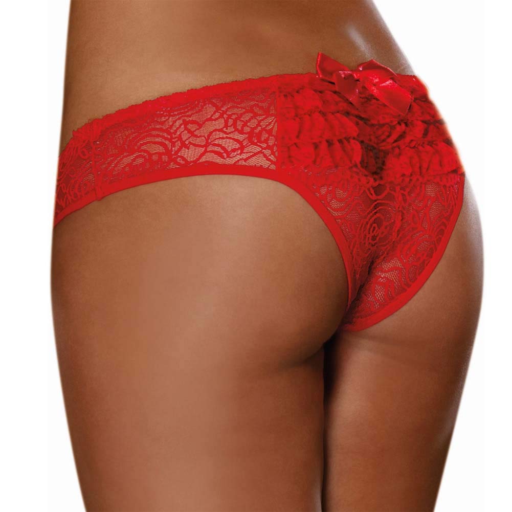 Dreamgirl Women's Ruffle Back Crotchless Panty, Red, Large