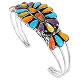 Southwest Style Bracelet 925 Sterling Silver Genuine Turquoise & Gemstones Jewelry