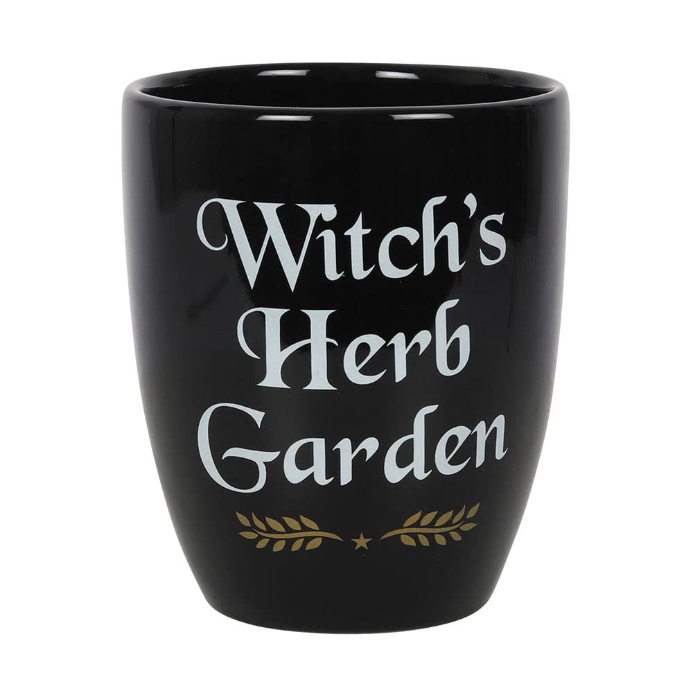 Creepy Black Ceramic Witch's Herb Garden Plant Pot - 14.5cm x 12cm (1 Pc.) - Stylish & Spooky Design, Heartwarming Gift - Ideal for Garden Decor