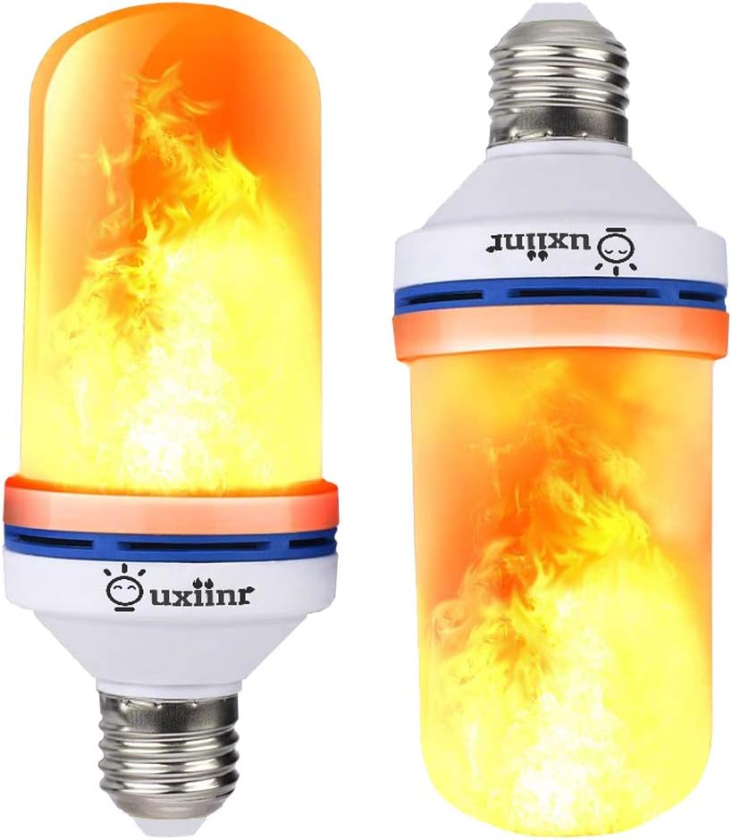 Ouxiinr 2 Pack LED Flame Bulb, Fire Effect Bulbs E26/E27, 4 Modes with Upside Down Effect, Simulated Decorative Light Atmosphere Lighting Vintage Flaming Lamp for Holiday RV/Garage/Party/Home/Patio