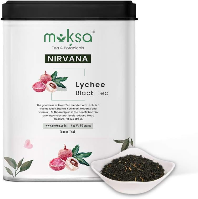 MOKSA TEA & BOTANICALS Luxury 100% Pure Lychee Black Tea Leafs- Loose Tea Leafs with Antioxidant (50GMS)