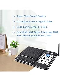 SANZUCO Sistema de Intercomunicador Inalámbrico para Hogar Oficina Negocio Escuela, 1 2 Mile Largo Rango Frecuencia Ajustable 10 Canales Digital Sistema de Intercomunicador, Negro