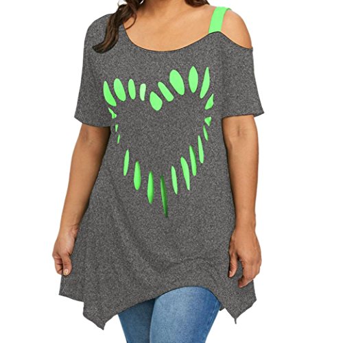 Nadition Plus Size Women t-Shirt Short Sleeve, Heart Printed Casual Shirt Tops Blouse (L, Gray) - Thumbnail 5