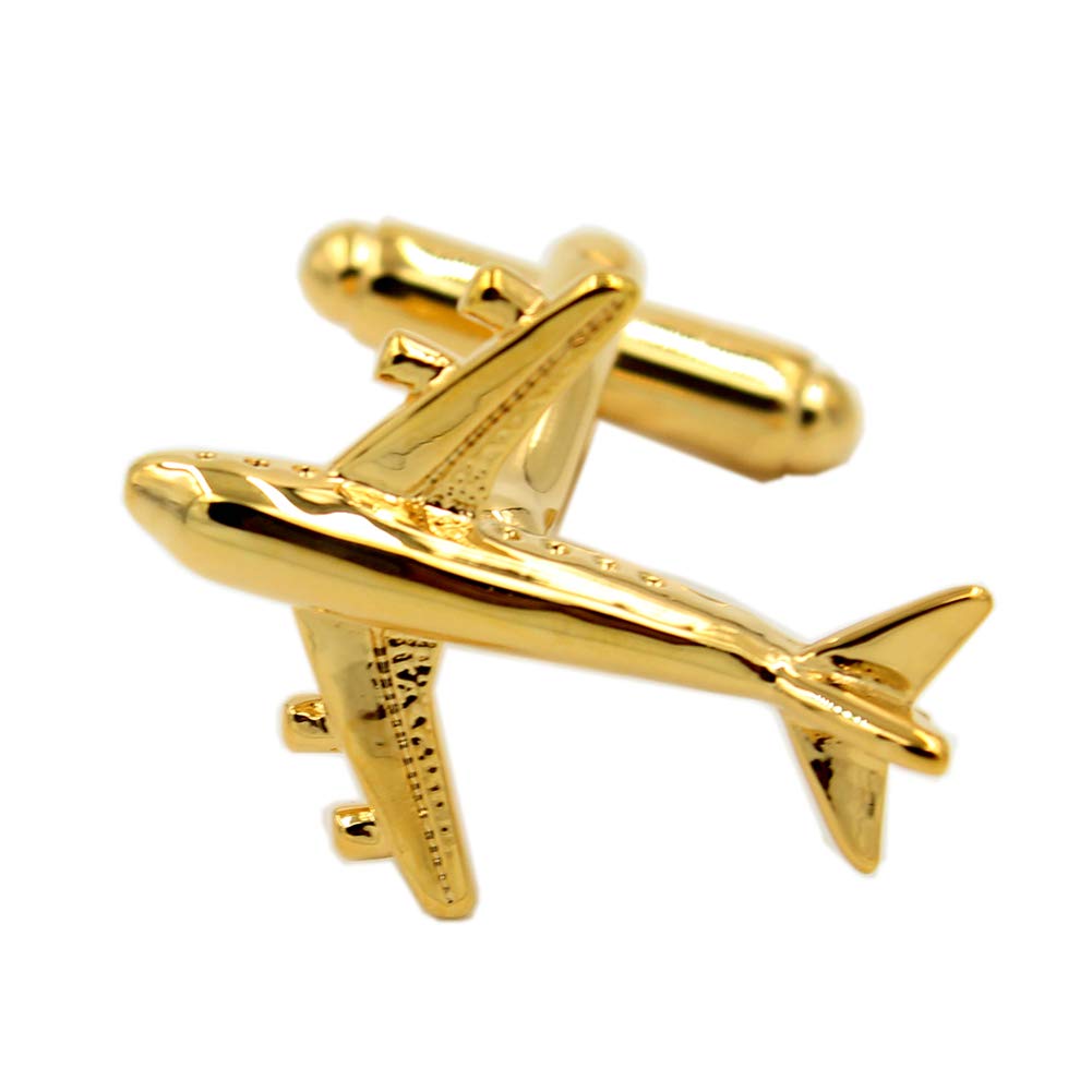 Gold Airplane Cufflinks Jumbo Jet Plane Gifts for Pilots Travel Aircraft Cuffs