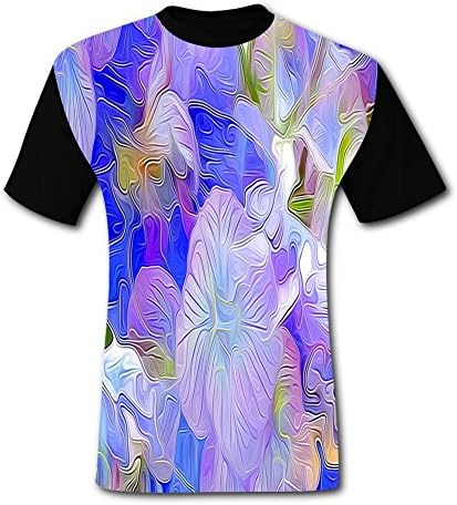TONGZHEN Man T-Shirt Oil Painted Purple Flower Short Sleeved Round Neck Sweater