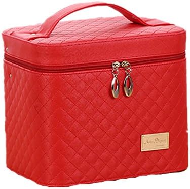 Centralocker PU leather Waterproof Beauty Mirror Box Portable Handle Cosmetic Pouch Small Travel Toiletry Bag Polyester Top Zipped Organizer Makeup Case Red