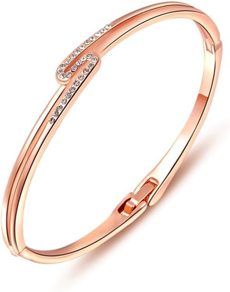 Women Bangle Bracelets Rose Gold Plated Alloy Mosaic Czech