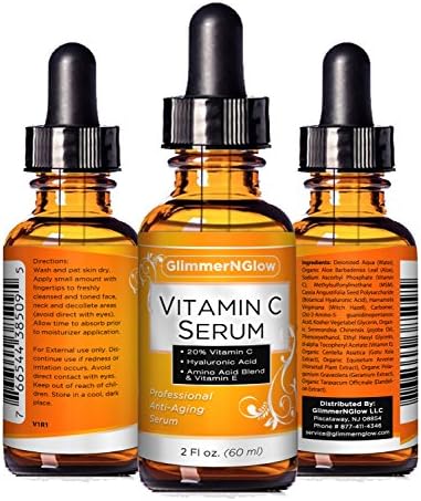 PROFESSIONAL GRADE 2oz VITAMIN C SERUM 20% With Hyaluronic Acid - Vitamin E, Witch Hazel, Vegetable Glycerin, Jojoba Oil & More - Anti Wrinkle, Anti Aging, Repairs Dark Circles & More - MADE IN USA