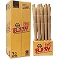 RAW Classic King Size Pre Roll Cones - Unbleached & Natural - 75 Pack | Easy to Fill, Slow Burn, All-Natural Rolling Papers
