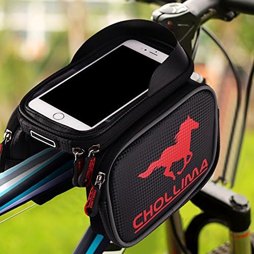 Chollima Waterproof Bicycle Frame Bag Front Tube Frame Cycling Pannier With Screen Touch Holder Mobile Phone Pouch 6.0 Inch Red