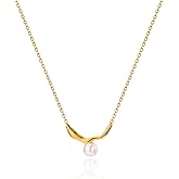 WASAIE Simple Small Pearl Pendant Choker Necklace for Women,Dainty Trendy Gold Plated Stainless Steel Chain Choker Necklaces for Women Prom Party