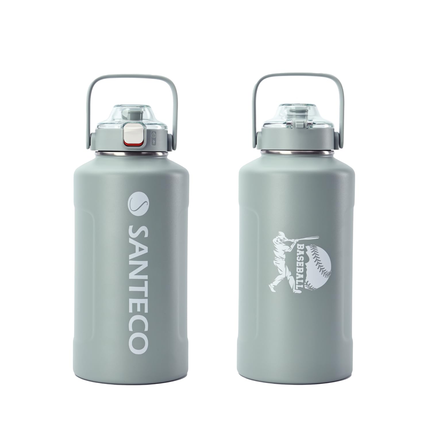 SANTECO 水筒 1900ml 大容量 真空断熱 ステンレスボトル｜野球柄 おしゃれ ストロー付き 直飲み可 スポーツドリンク対応 保温保冷 広口 洗いやすい 部活 応援