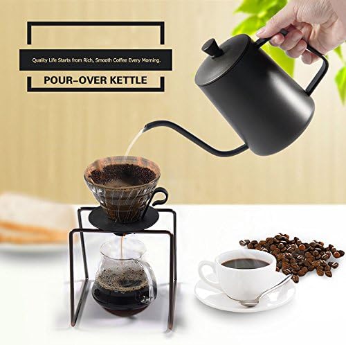 Pour Over Drip Coffee Pot Teakettles 22OZ-BEMINH Premium Stainless Steel Easy Stable Creative Handle Long Spout for Smooth Water Flow - for Brew Coffee,650ML (Black 20OZ)