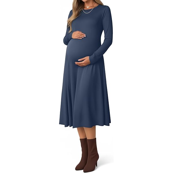 knee length dresses for ladies Long Sleeve Maternity Maxi Dress Navy / XX-Large main image 1