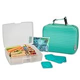 Bentology Lunch Bag and Box Set for Girls - Includes Insulated Sleeve with Handle, Bento Box, 5 Containers and Ice Pack - Turquoise
