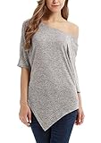 VESSOS Blouses Women's Irregular Hem Off Shoulder Batwing Tunic Shirt