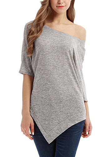 VESSOS Blouses Women's Irregular Hem Off Shoulder Batwing Tunic Shirt