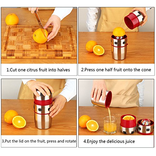 Lukasa Citrus Juicer Manual Orange Juicer Portable Stainless Steel Hand Grapefruit Squeezer Lid Rotation Squeezer for… - Image 3