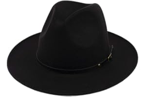 Lanzom Womens Classic Wide Brim Floppy Panama Hat Belt Buckle Wool Fedora Hat