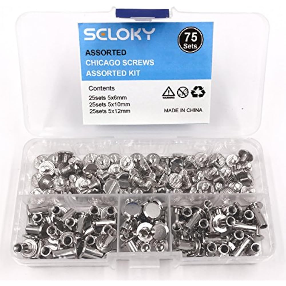 75 Leathercraft Rivets Sets Silvery Chicago Screws Assorted Kit 1/4 3/8