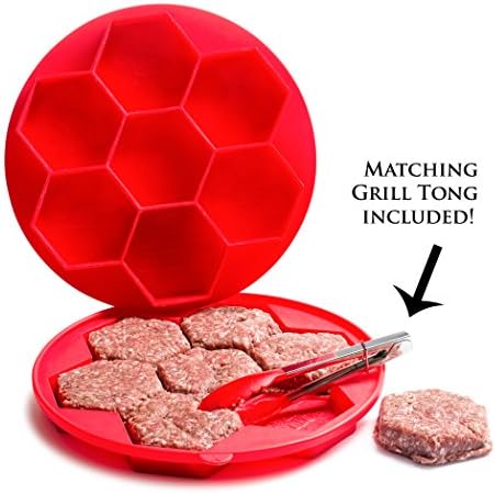Hamburger Press | WITH MATCHING GRILL TONG INCLUDED | #1 Hamburger Patty Maker | Make 7 Perfect Hexagon Shaped Patties With This Hamburger Maker
